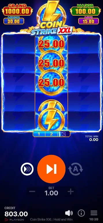 Coin Strike XXL played on a mobile casino app in portrait orientation