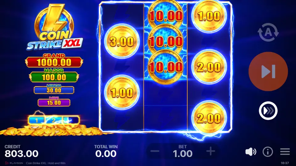Coin Strike XXL Pile of Gold Feature showing Bonus Coins appearing across multiple reels