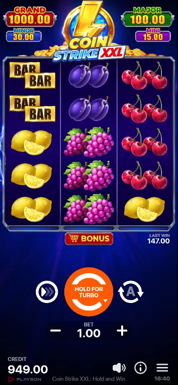 Coin Strike XXL Bonus Game trigger – Bonus Coins covering all five reels